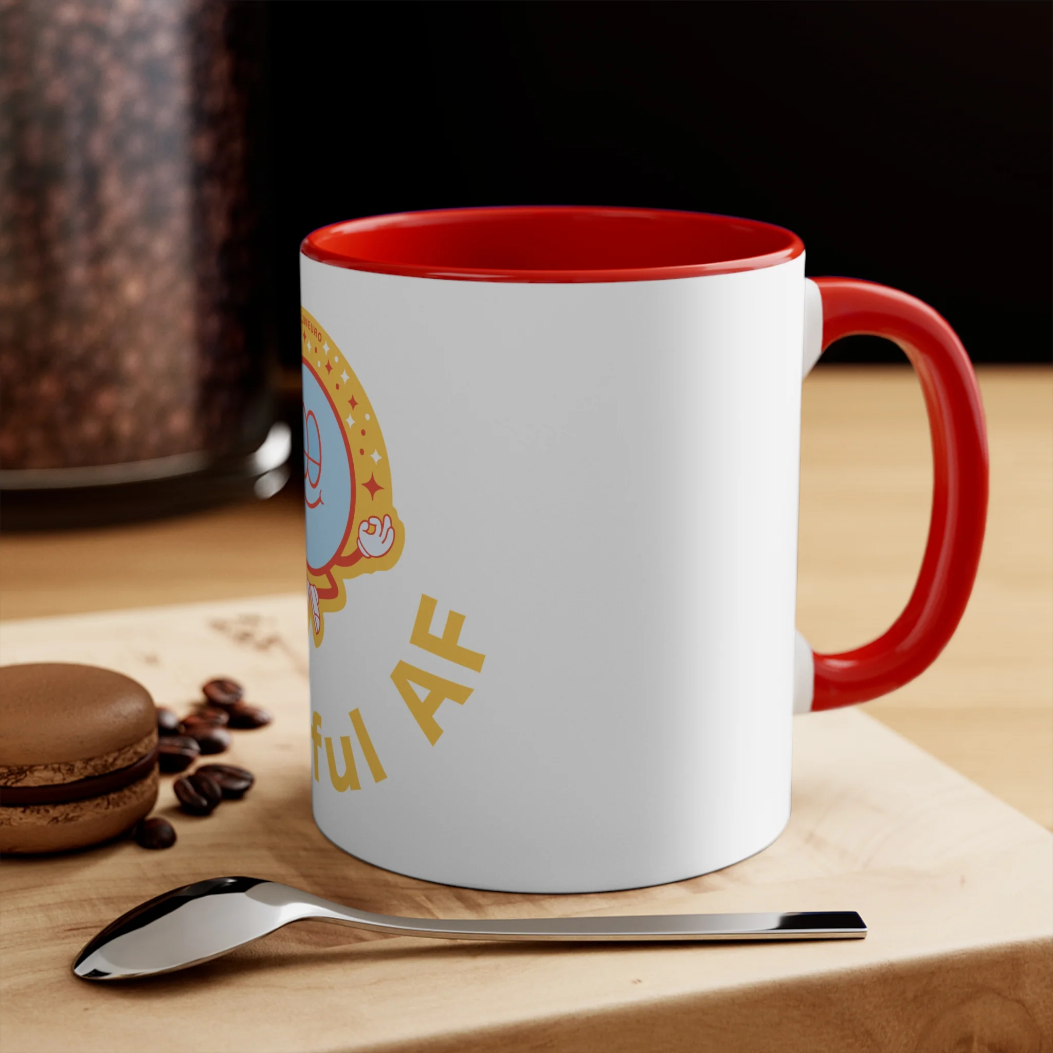 Grateful AF Accent Coffee Mug (Red Handle & Interior) - Image 4